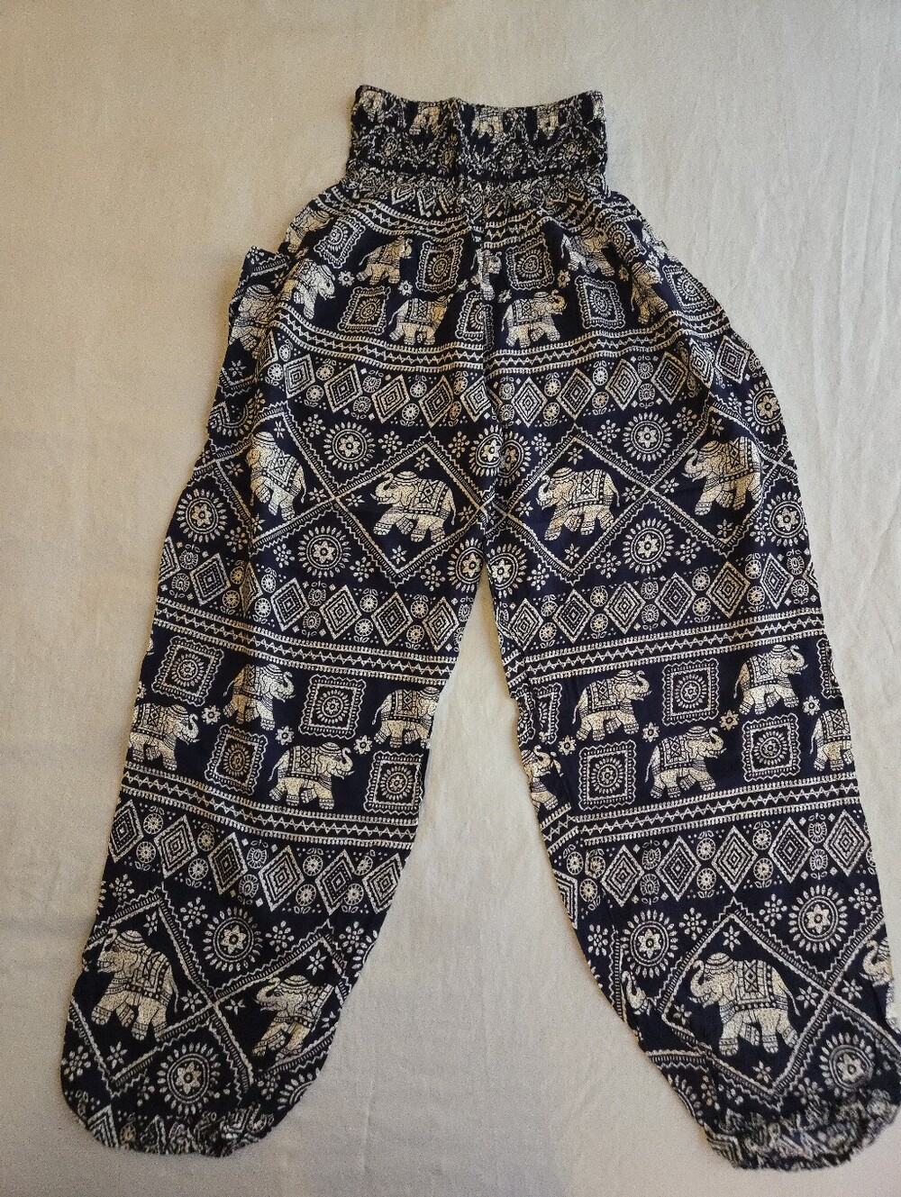 Navy Cream Thai Elephant Print Harem Pants Bohemian Hippie Festival EB5 - Picture 2 of 10